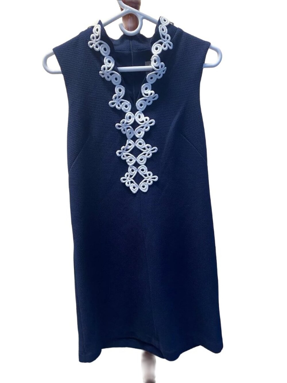 Vince Camuto Navy Sleeveless Mini Dress with White Embellished Placket Size 6